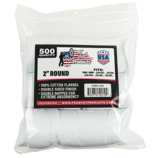 Pro-Shot 2" Round 100% Cotton Patches 500/ct - Precision Shot Firearms