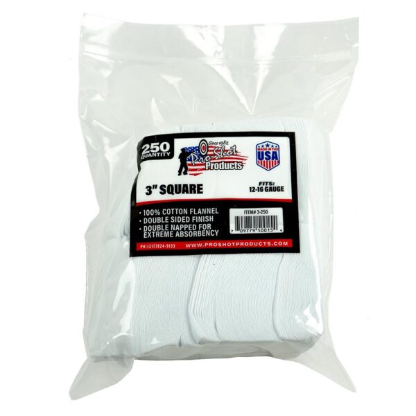 Pro-Shot 3" Square 100% Cotton Patches 250/ct - Precision Shot Firearms