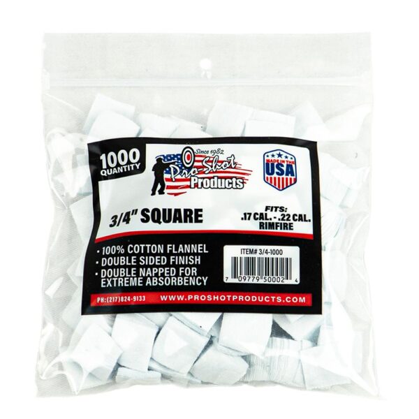 Pro-Shot 3/4" Square 100% Cotton Patches 1000/ct - Precision Shot Firearms