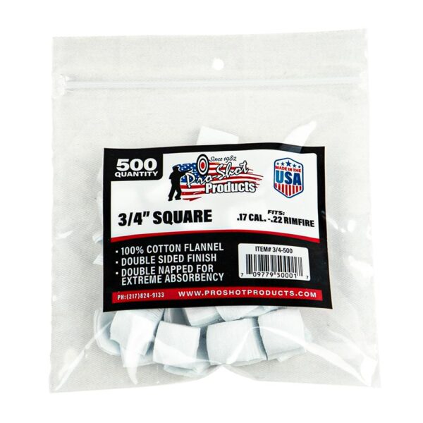Pro-Shot 3/4" Square 100% Cotton Patches 500/ct - Precision Shot Firearms