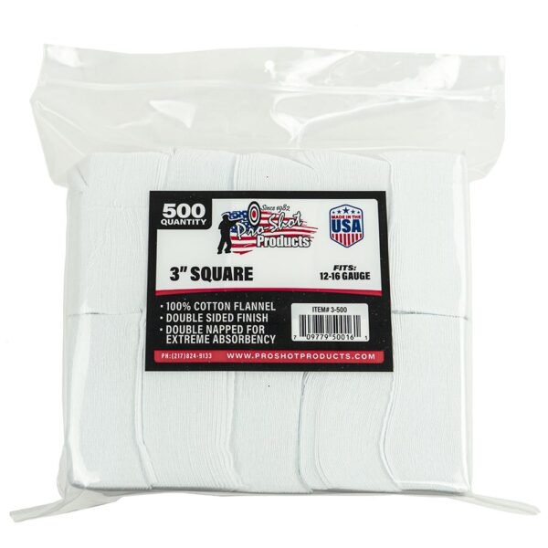 Pro-Shot 3" Square 100% Cotton Patches 500/ct - Precision Shot Firearms