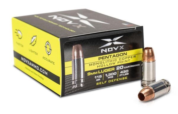 NovX Pentagon Handgun Ammunition 9mm Luger 115gr CHP 1300 fps 20/ct - Precision Shot Firearms