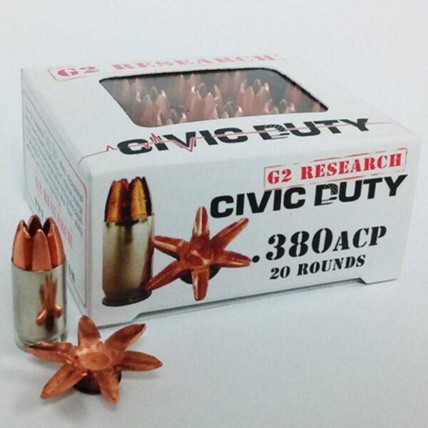 G2 Research Civic Duty Handgun Ammo .380 ACP 64 gr Solid 1130 fps 20/ct - Precision Shot Firearms