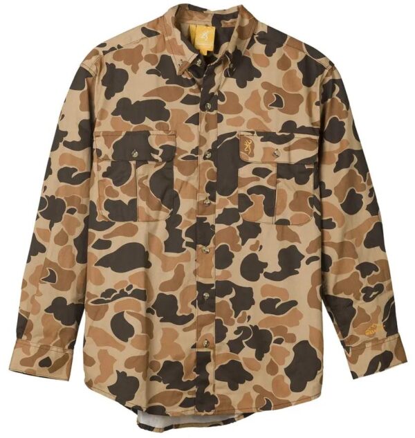 Browning Wasatch-CB Shirt Button-Front 2 Pocket Vintage Tan Camo 2XL - Precision Shot Firearms