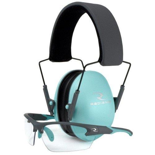 Radians Lowset Ladies Range Combo 21dB Ear Muffs and Charcoal/Teal Shooting Glasses with Clear Lens - Precision Shot Firearms