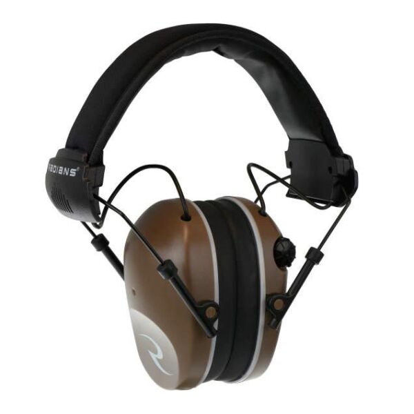 Radians Dual Microphone Electronic Earmuff 3.5mm Stereo Jack 23dB Black Tan - Precision Shot Firearms