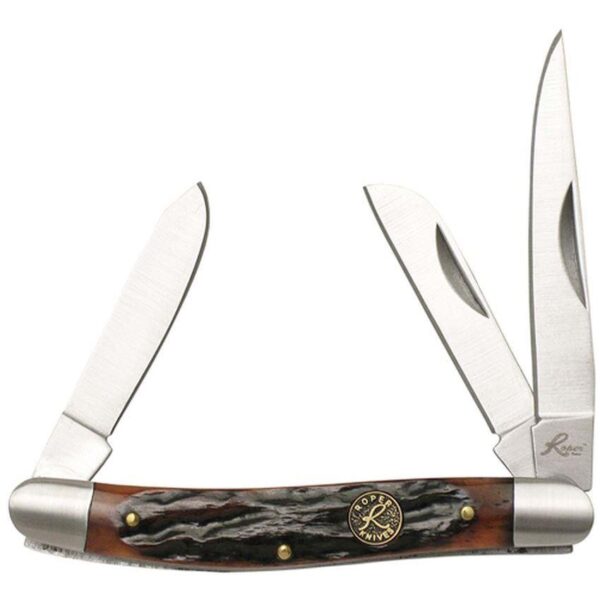 Roper Knives Stockman Chaparral Series Pocket Knife 3 Blades 2-1/2" Brown Bone - Precision Shot Firearms