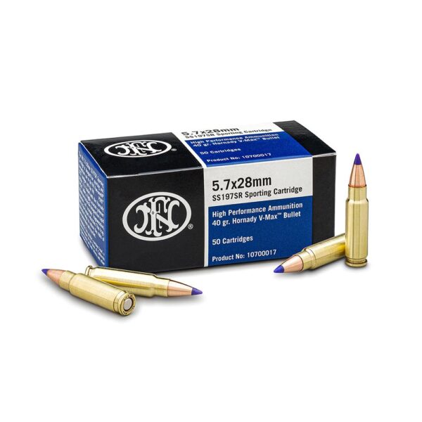 FN SS197SR Handgun Ammunition 5.7x28mm 40gr V-MAX 1738 fps 50/ct - Precision Shot Firearms