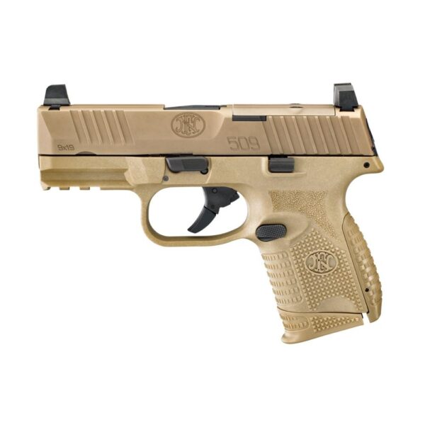 FN 509 Compact MRD Handgun 9mm Luger 12rd & 15rd Magazines (2) 3.7" Barrel FDE NMS - Precision Shot Firearms