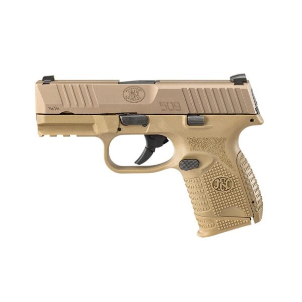 FN 509 Compact Handgun 9mm Luger 12rd & 15rd Magazines (2) 3.7" Barrel FDE NMS - Precision Shot Firearms