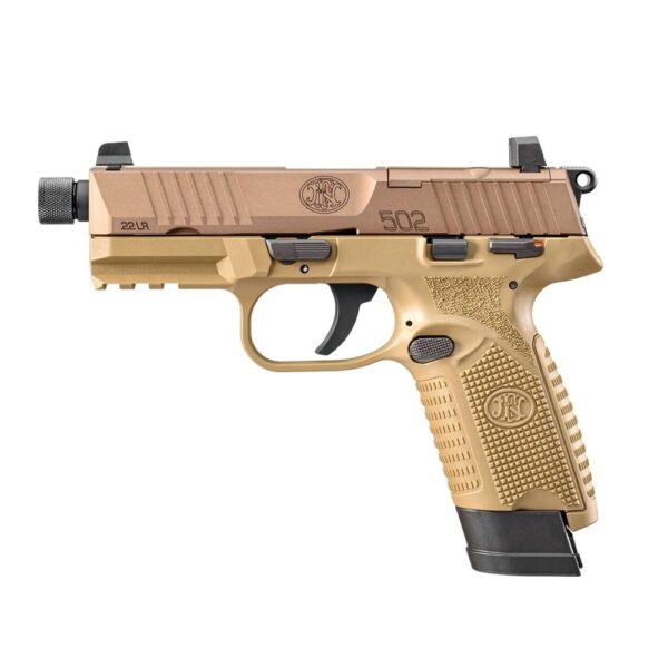 FN USA 502 Tactical Handgun .22 LR 10rd & 15rd Magazines (2) 4.6" Threaded Barrel FDE - Precision Shot Firearms
