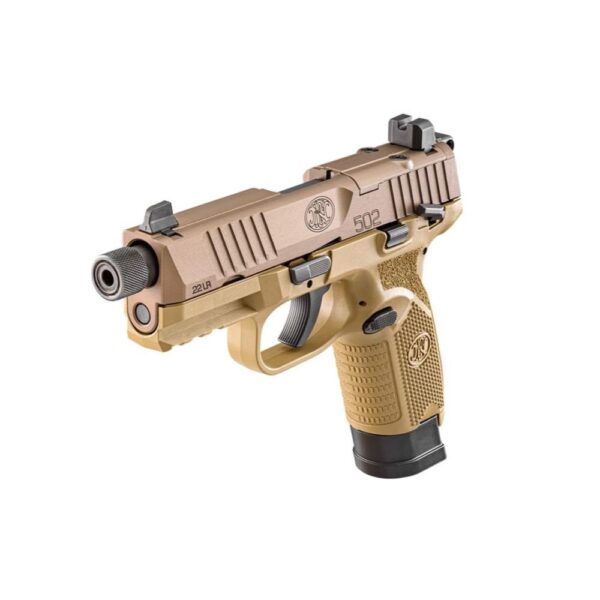 FN USA 502 Tactical Handgun .22 LR 10rd & 15rd Magazines (2) 4.6" Threaded Barrel FDE - Precision Shot Firearms