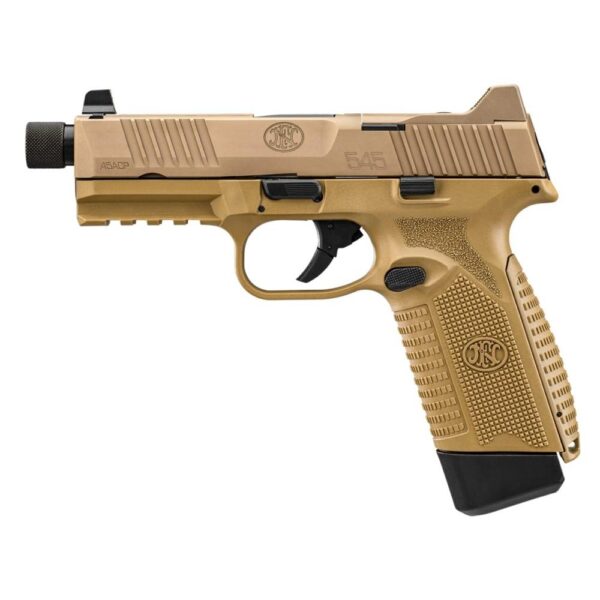 FN 545 Tactical Handgun 45 ACP 15rd & 18rd Magazines (2) 4.71" Threaded Barrel FDE NMS Night Sights - Precision Shot Firearms