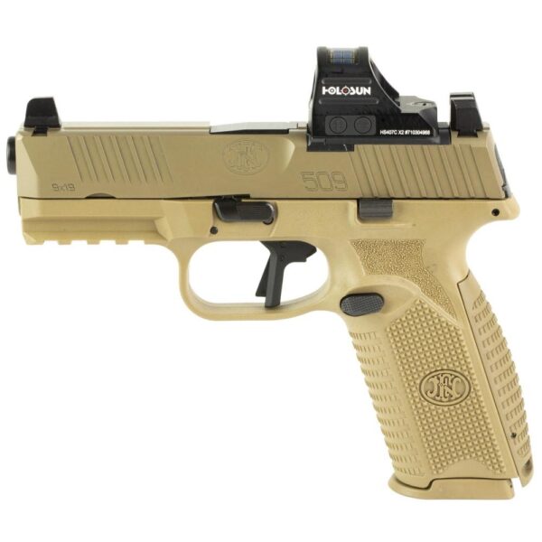 FN 509 Midsize MRD Handgun 9mm Luger 17rd Magazines (2) 4" Barrel FDE with Holosun Red Dot - Precision Shot Firearms