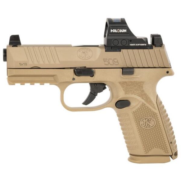 FN 509 Midsize MRD Handgun 9mm Luger 15rd Magazines (2) 4" Barrel FDE NMS with Holosun Red Dot - Precision Shot Firearms