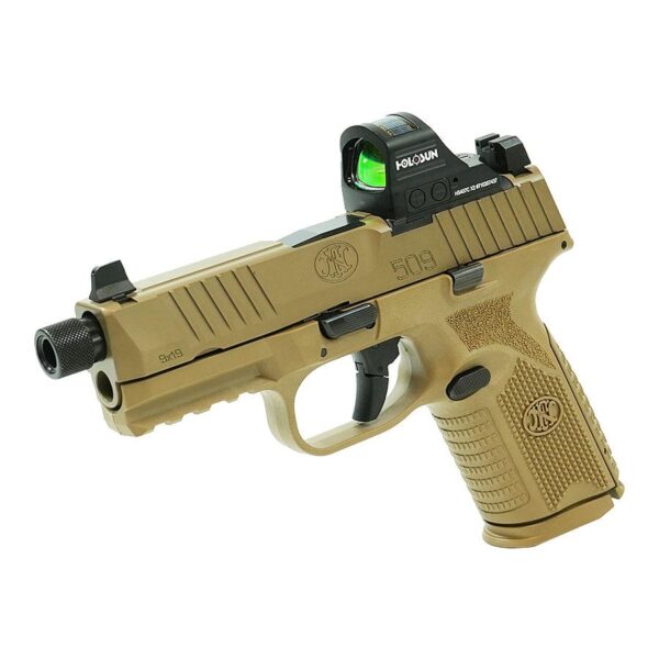 FN 509 Tactical Handgun 9mm Luger 15rd (1) & 24rd (1) Magazines 4.5" Barrel FDE with Holosun Red Dot - Precision Shot Firearms