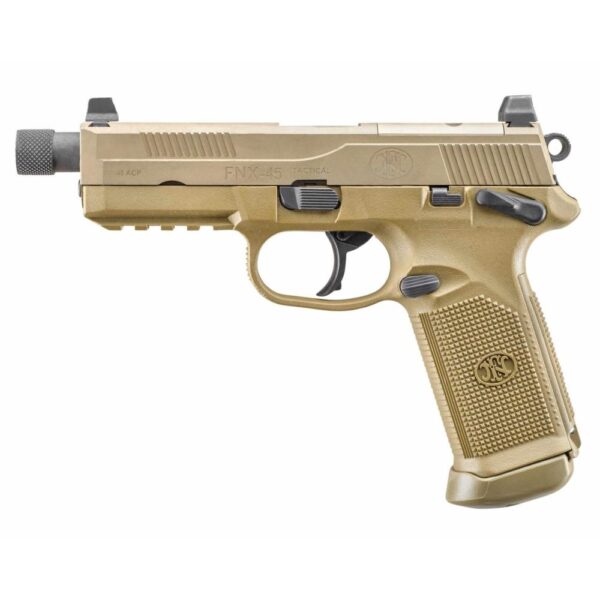 FN FNX-45 Tactical Handgun .45 ACP 10rd Magazines (2) 5.3" Threaded Barrel FDE Night Sights - Precision Shot Firearms