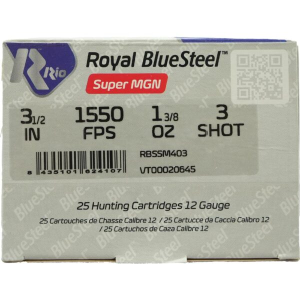 Rio Royal BlueSteel 12 ga 3 1/2" MAX 1 3/8 oz #3 1550 fps - 25/ct - Precision Shot Firearms