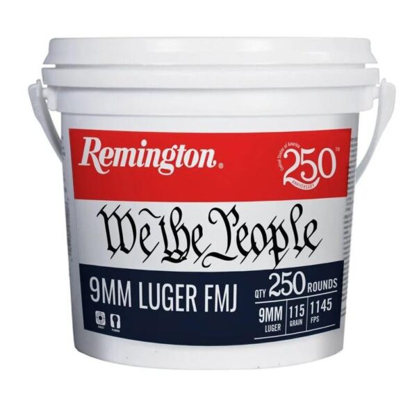 Remington "We the People" Handgun Ammunition 9mm Luger 115gr FMJ 1145 fps 250/ct Bucket - Precision Shot Firearms