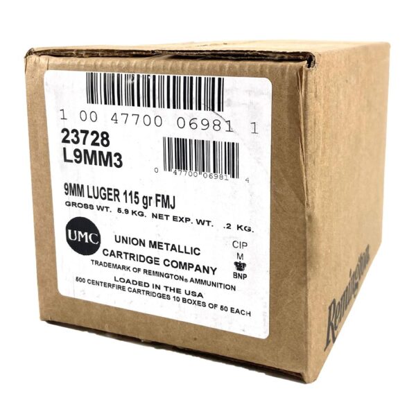Remington UMC Handgun Ammunition 9mm Luger 115 gr FMJ 1145 fps 1000/ct Case (20-50/ct Boxes) - Precision Shot Firearms