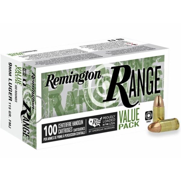 Remington Range Handgun Ammo 9mm Luger 115 gr FMJ 1145 fps 100/ct - Precision Shot Firearms