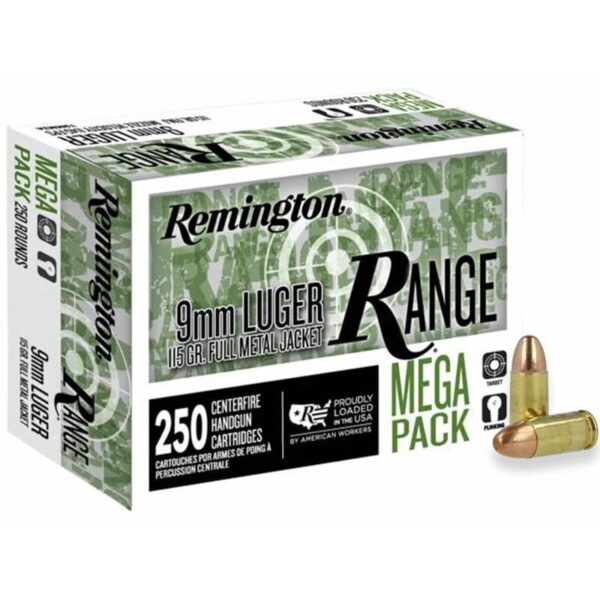 Remington Range Handgun Ammo 9mm Luger 115 gr FMJ 1145 fps 250/ct - Precision Shot Firearms