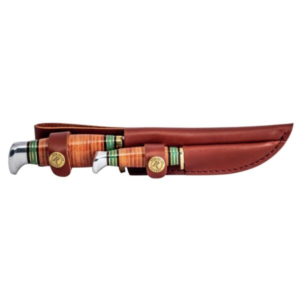 Remington Stacked Leather Piggy Back Knife Set Fixed Blade with Brown Leather Sheath - Precision Shot Firearms
