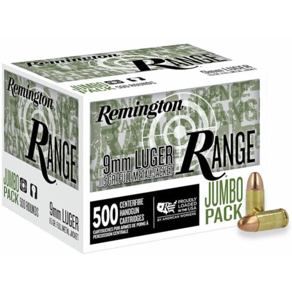 Remington Range Handgun Ammo 9mm Luger 115 gr FMJ 1145 fps 500/ct - Precision Shot Firearms