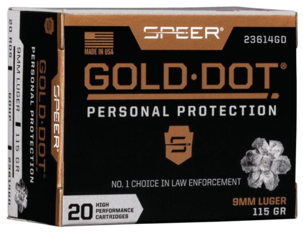 Speer Gold Dot Handgun Ammunition 9mm Luger 115 gr HP 1210 fps 20/ct - Precision Shot Firearms