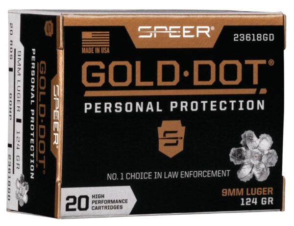Speer Gold Dot Handgun Ammunition 9mm Luger 124 gr HP 1150 fps 20/ct - Precision Shot Firearms
