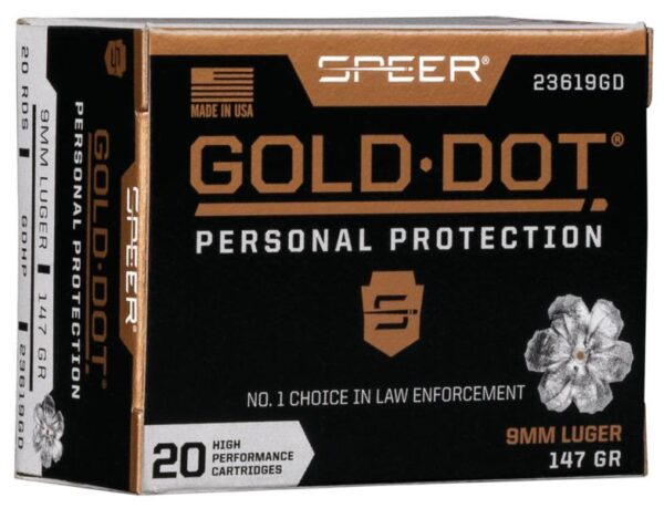 Speer Gold Dot Handgun Ammunition 9mm Luger 147 gr HP 985 fps 20/ct - Precision Shot Firearms