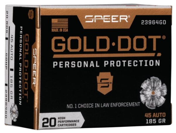 Speer Gold Dot Handgun Ammunition .45 ACP 185 gr HP 1050 fps 20/ct - Precision Shot Firearms