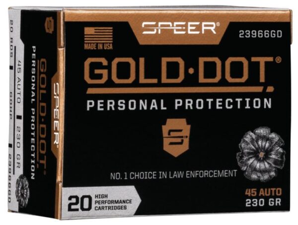 Speer Gold Dot Handgun Ammunition .45 ACP 230 gr HP 890 fps 20/ct - Precision Shot Firearms