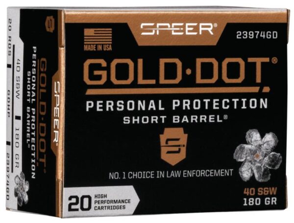Speer Gold Dot Short Barrel Handgun Ammunition .40 S&W 180 gr HP 950 fps 20/ct - Precision Shot Firearms