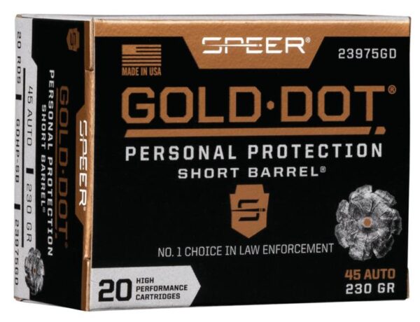 Speer Gold Dot Short Barrel Handgun Ammunition .45 ACP 230 gr HP 820 fps 20/ct - Precision Shot Firearms