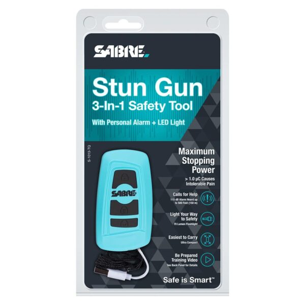 Sabre 3-in-1 Stun Gun Safety Tool with Personal Alarm and Flashlight Teal - Precision Shot Firearms