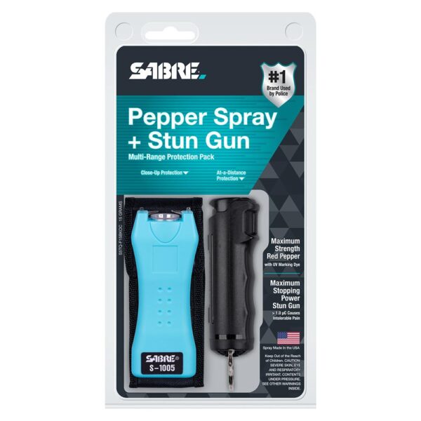 Sabre Pepper Spray and 2-in-1 Stun Gun Multi-Range Protection Pack Black Teal - Precision Shot Firearms
