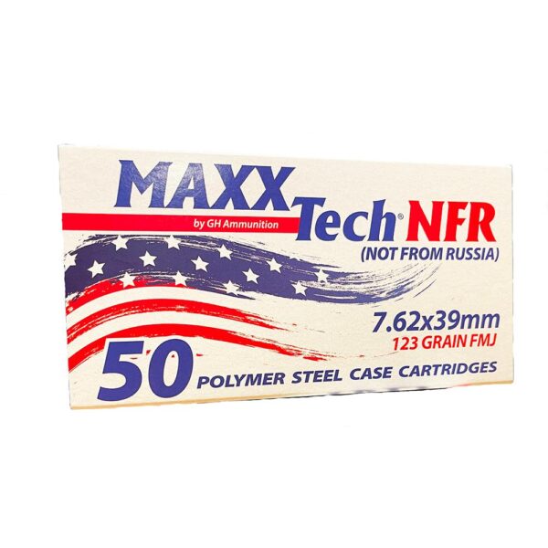 Maxxtech NFR Steel Case Rifle Ammunition 7.62x39mm 123gr FMJ Boxer Primed 2330 fps 50/ct - Precision Shot Firearms