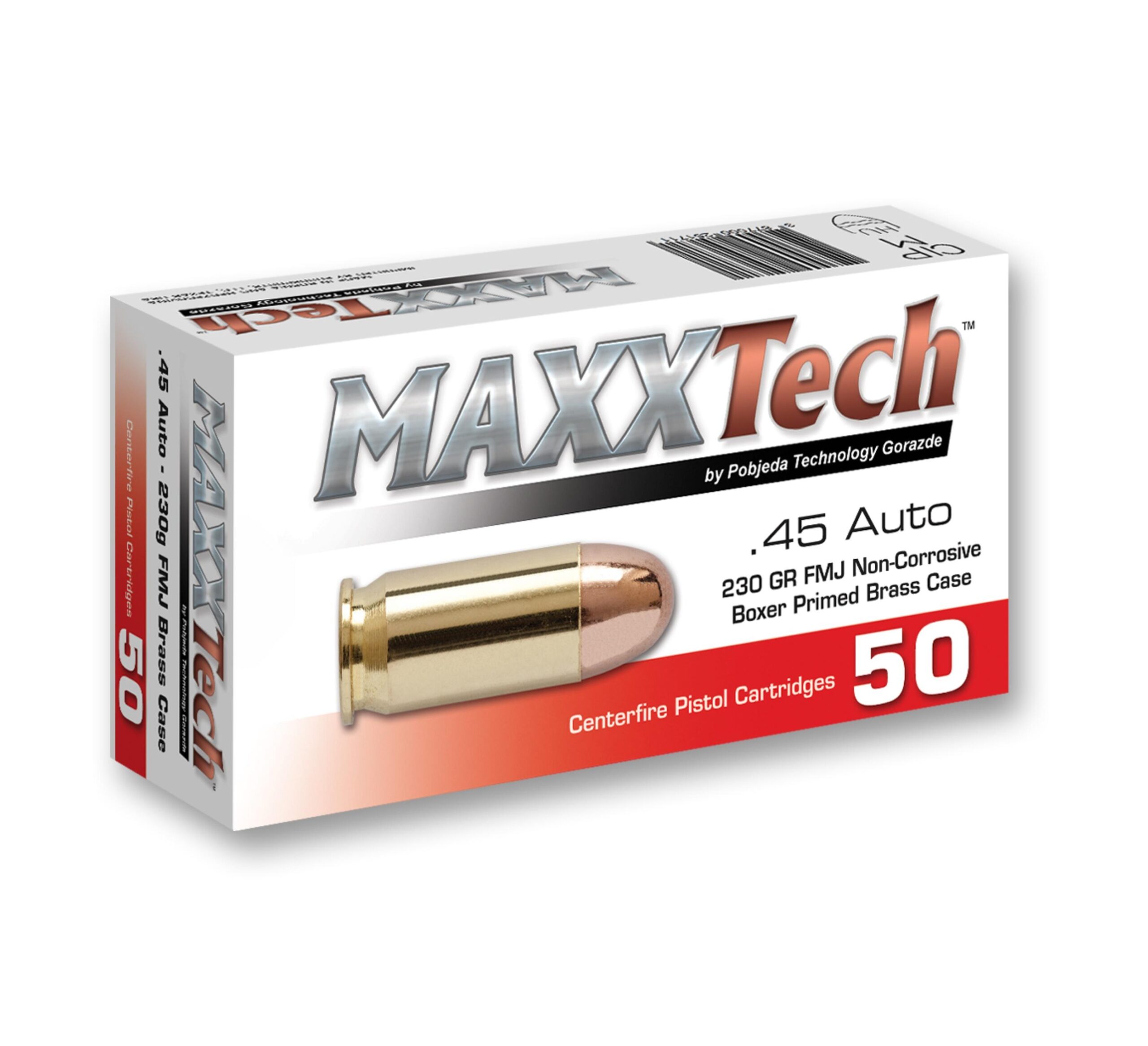 Maxxtech Brass Casefire Handgun Ammunition .45 ACP 230 gr FMJ 50/ct - Precision Shot Firearms
