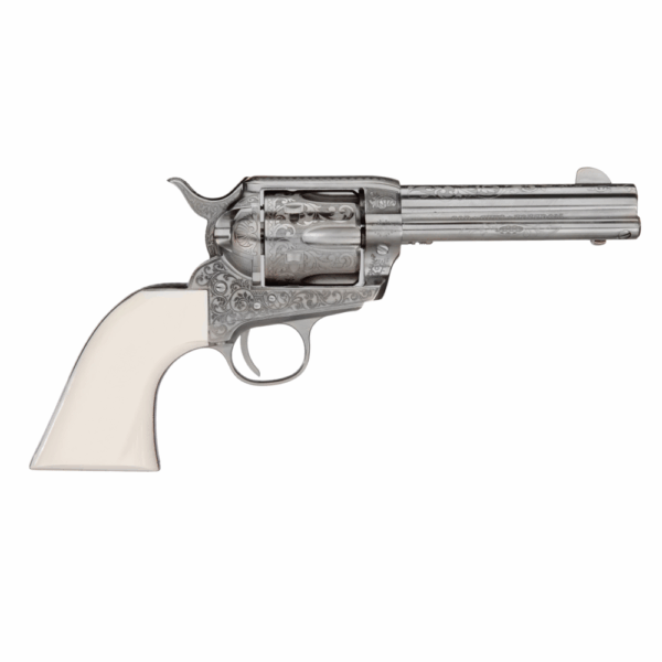 Taylor's 1873 Outlaw Legacy Handgun .45 Colt 6rd Capacity 4.75" Barrel Engraved Nickel with White - Precision Shot Firearms