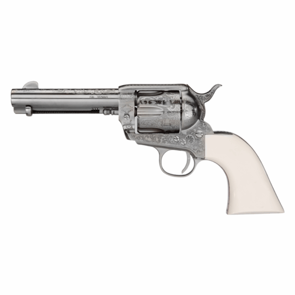 Taylor's 1873 Outlaw Legacy Handgun .45 Colt 6rd Capacity 4.75" Barrel Engraved Nickel with White - Precision Shot Firearms