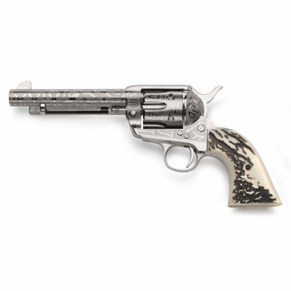Taylor's 1873 Cattlebrand Engraved Stag Handgun .45 Colt 6rd Capacity 5.5" Barrel Engraved Silver with White - Precision Shot Firearms