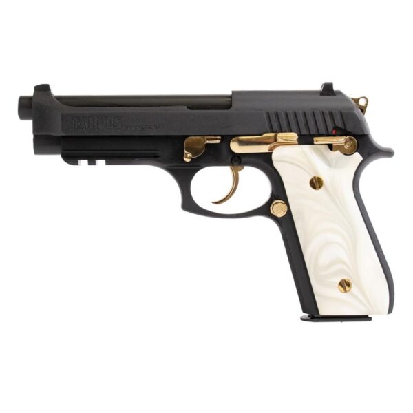 Taurus PT92 Handgun 9mm Luger 17rd Magazines (2) 5" Barrel Black with Pearl Grips and Gold Accents - Precision Shot Firearms