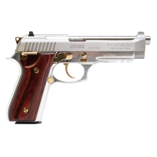 Taurus PT92 Handgun 9mm Luger 17rd Magazine 5" Barrel Stainless Steel with Wood Accent - Precision Shot Firearms