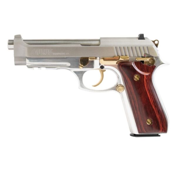 Taurus PT92 Handgun 9mm Luger 17rd Magazine 5" Barrel Stainless Steel with Wood Accent - Precision Shot Firearms