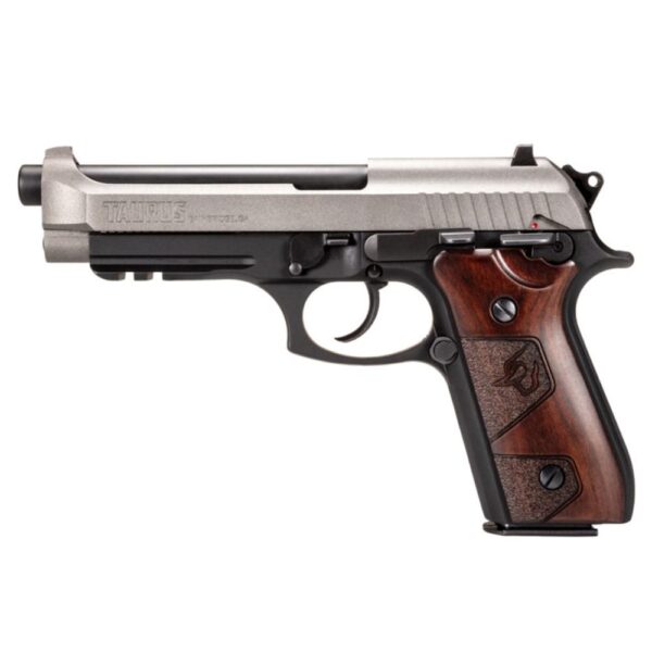 Taurus PT92 Handgun 9mm Luger 17rd Magazines (2) 5" Barrel Black Silver with Wood Grips - Precision Shot Firearms