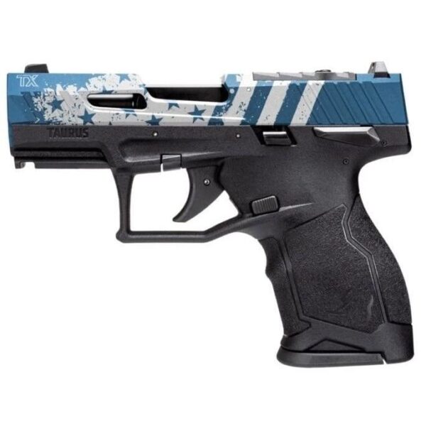 Taurus TX 22 Handgun 22LR 10rd Magazines (2) 3.6" Barrel Black with Blue US Flag Slide - Precision Shot Firearms
