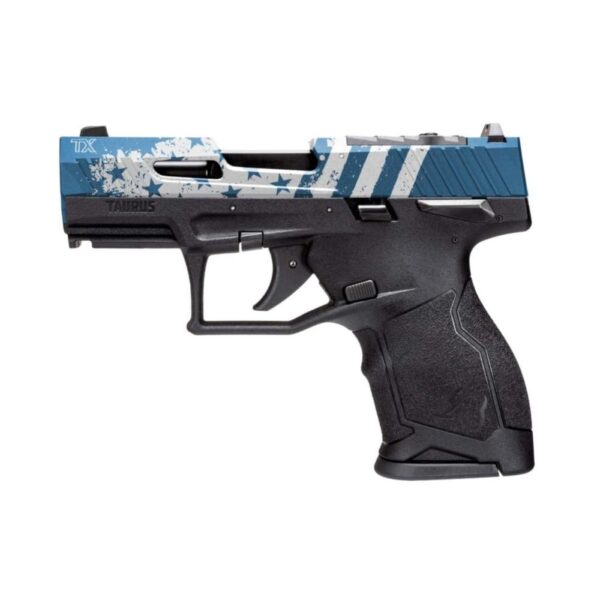 Taurus TX 22 Compact Handgun .22 LR 13rd Magazines (2) 3.6 Barrel Black Grip with Blue US Flag Slide - Precision Shot Firearms