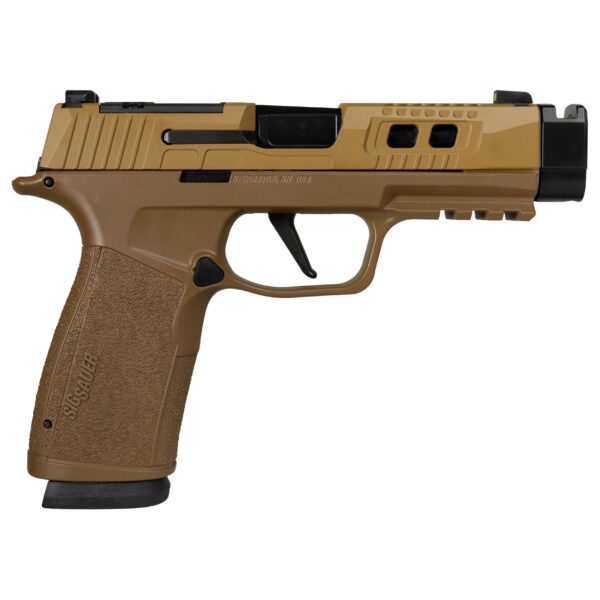 Sig Sauer P365 Two-Tone Brown/Black XMACRO TACOPS Handgun 9mm Luger 17rd Magazines(4) 4.2" Compensated Barrel - Precision Shot Firearms