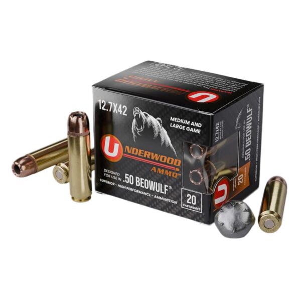 Underwood Hunting & Self Defense Handgun Ammunition 50 Beowulf(12.7x42) 350gr JHP 1775 fps 20/ct - Precision Shot Firearms